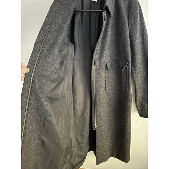 J Crew Wool Blend Trench Coat Jacket Women Size L Heather Gray Zip Front Pockets - Picture 4 of 12